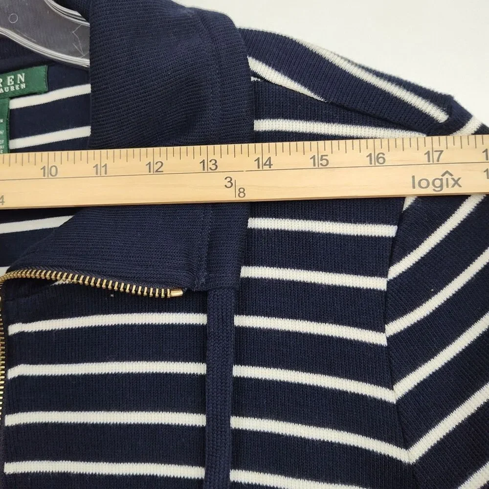 Lauren Ralph Lauren Full-Zip Women's Sweater Jacket, 1X, Navy‎ w/ White Stripes